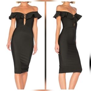 About Us Reagan Bandage Dress Black Off Shoulder Bodycon